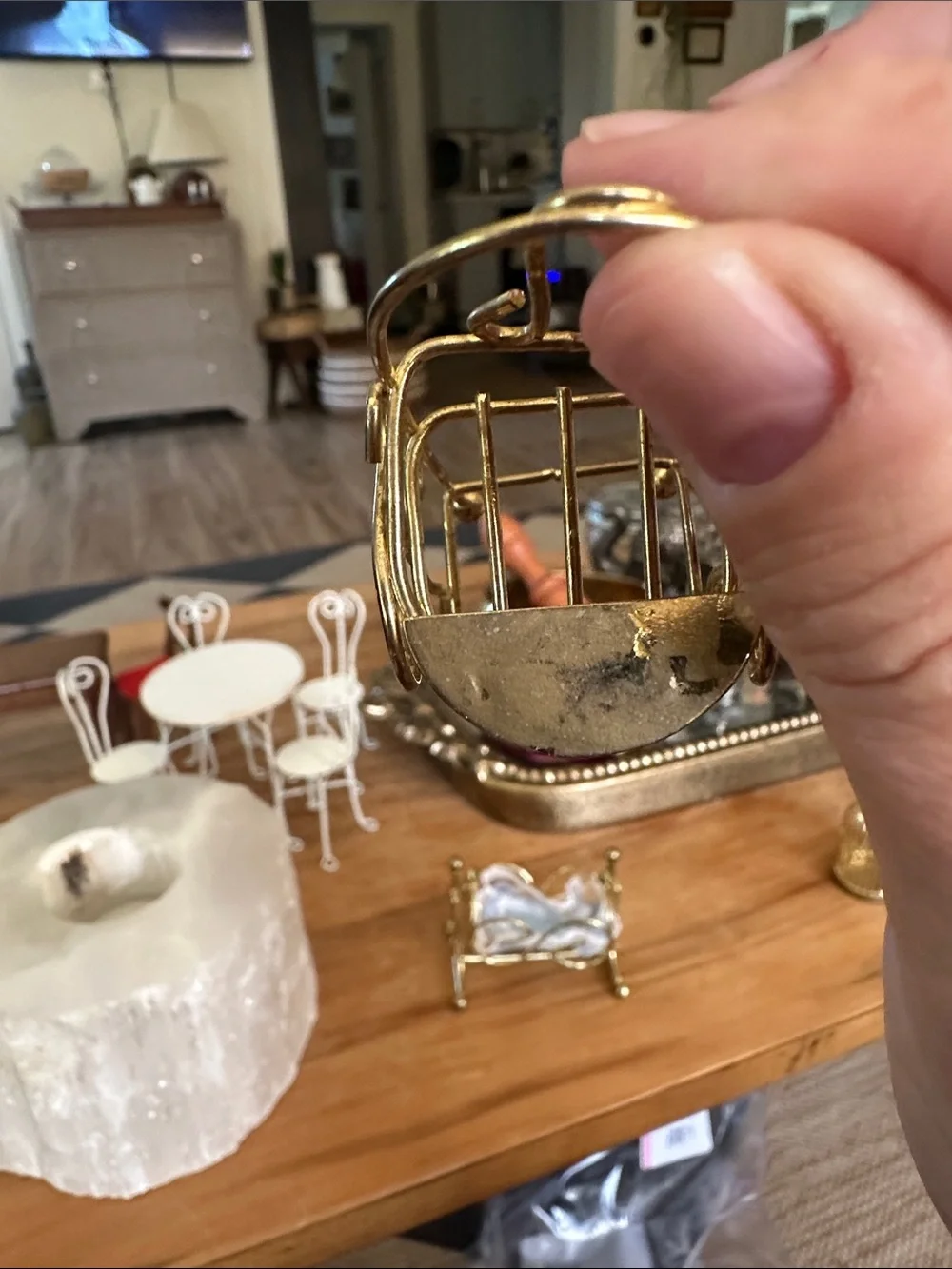 Brass Miniature Doll bassinet and high chair Set